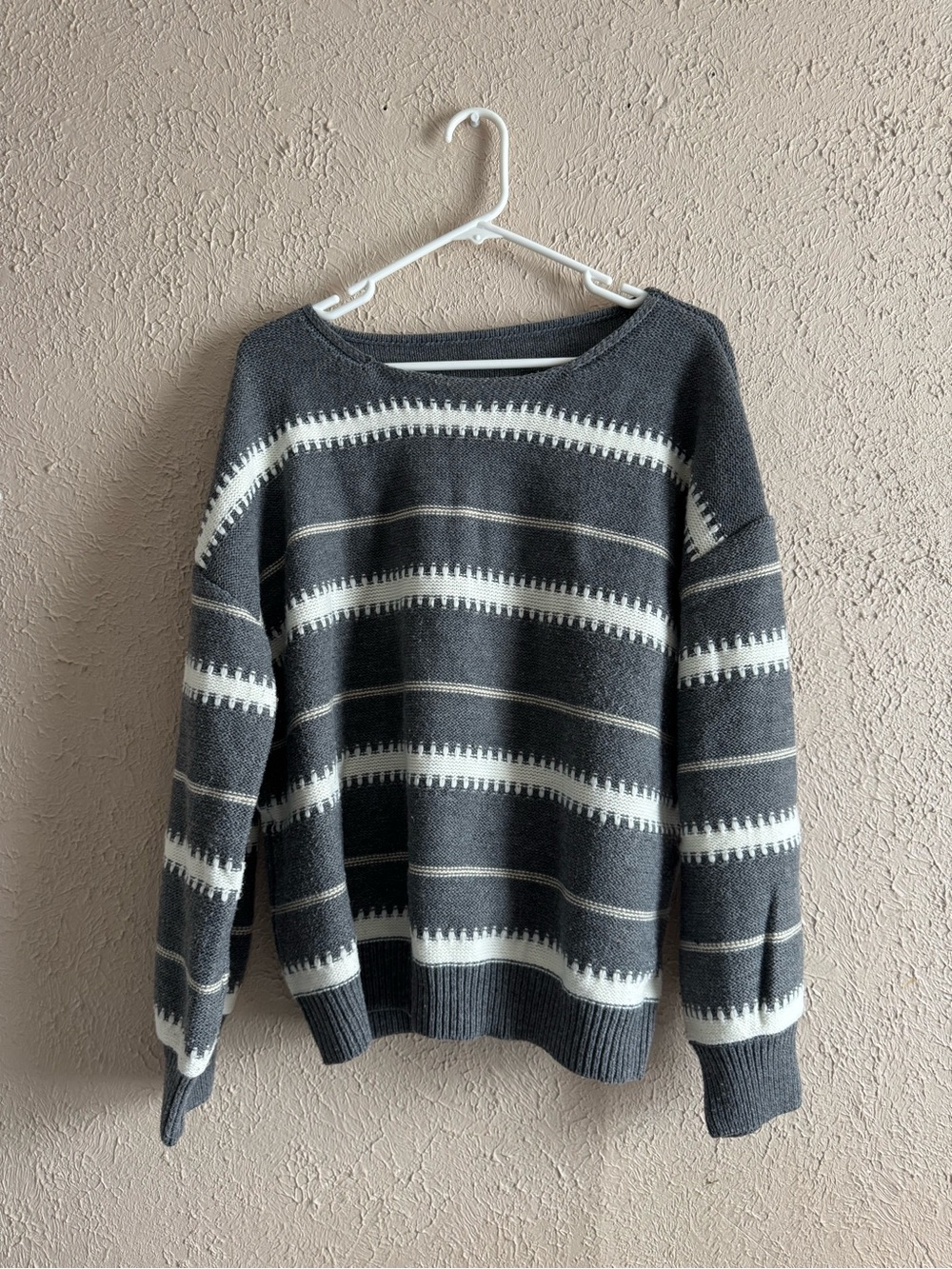 Gray and White Striped Knit Sweater